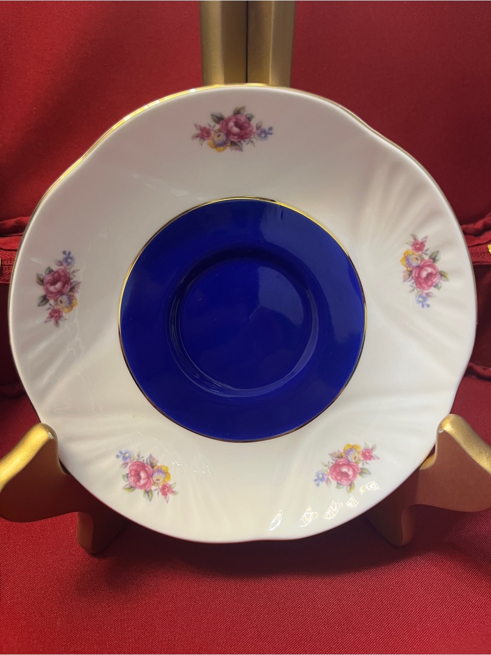 🛍️5 FOR $20 🛍️ Cobalt Center Porcelain Dinner Plate with Pink Rose Accents - Picture 10 of 13